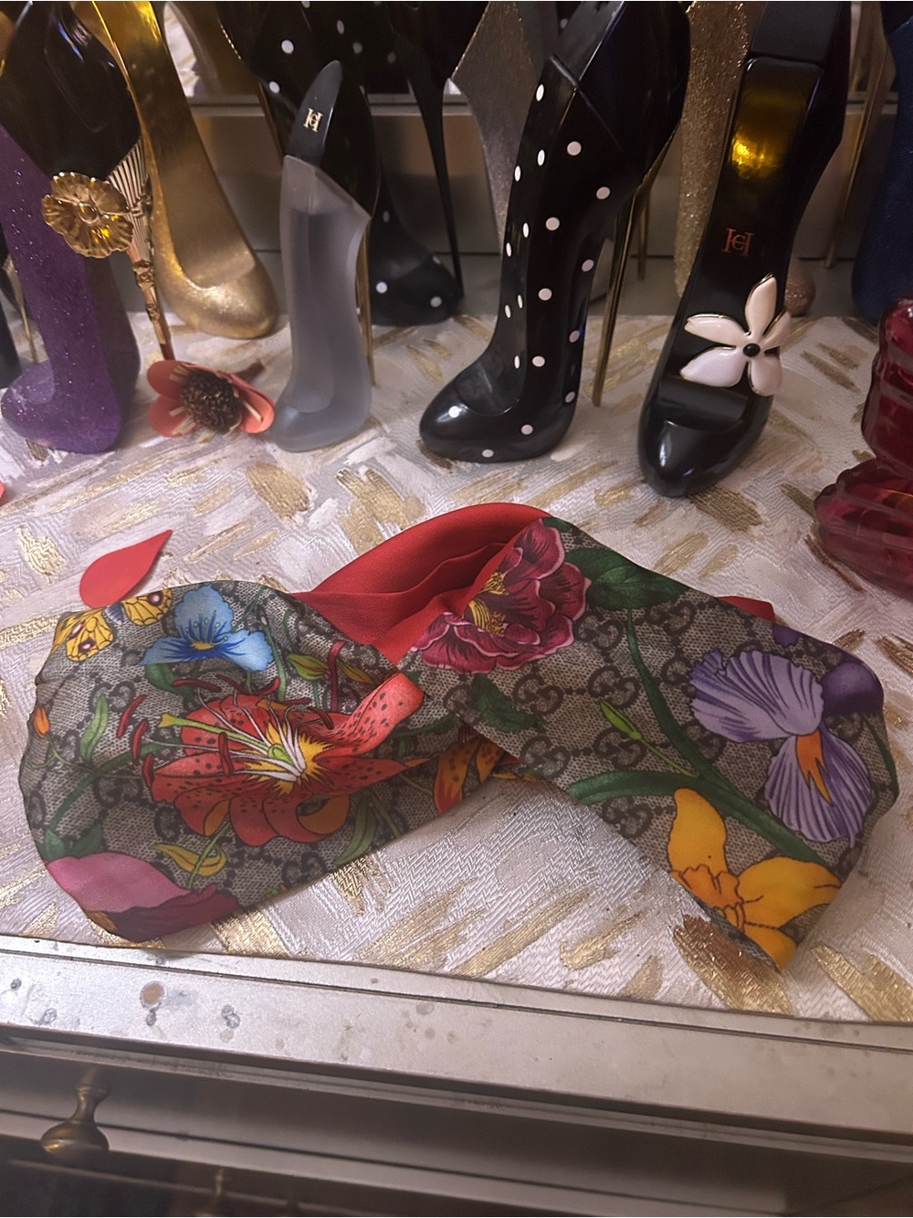 Gucci Floral Twist Headband in Gray with Multicolor Accents - Picture 8 of 14